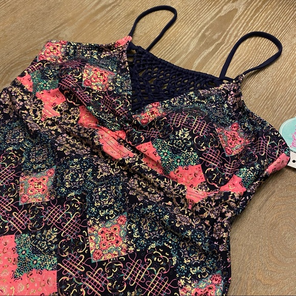 ISLAND SOUL Macrame High Navy Metallic Tankini Top - Picture 2 of 13